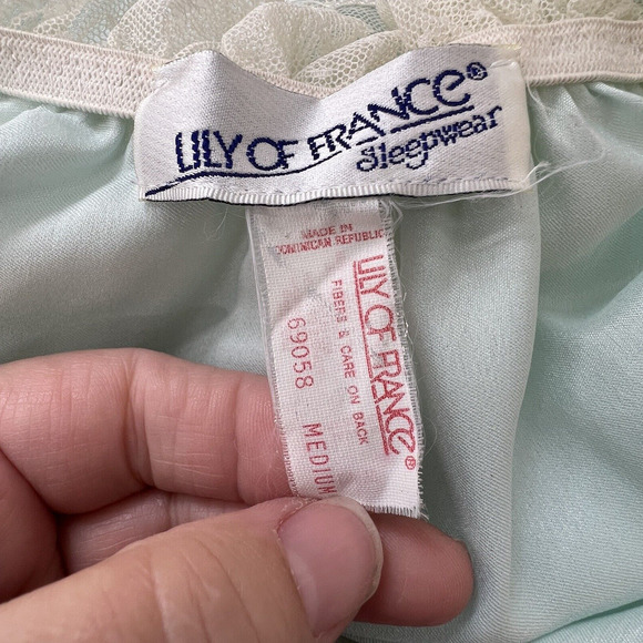 Vintage Lily Of France Ivory Crochet Lace Trim Blue Satin‎ Polyester Nightgown - Picture 7 of 8